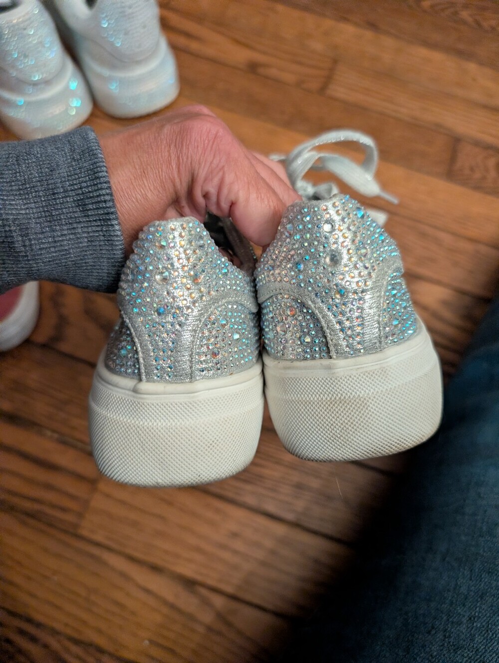 Sparkling Silver Sneakers with Rhinestones
